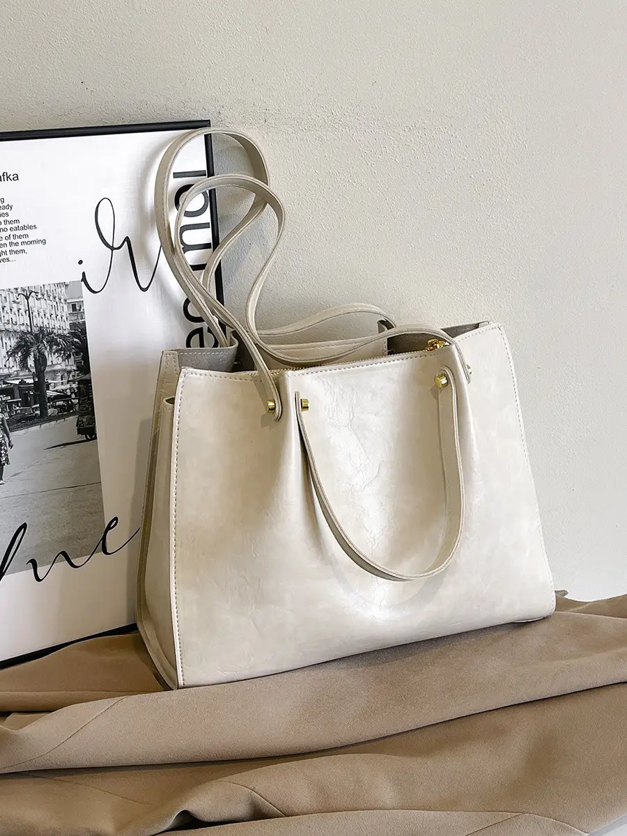 Women's White Leather Retro Tote Bag 2024 Winter - Image 11