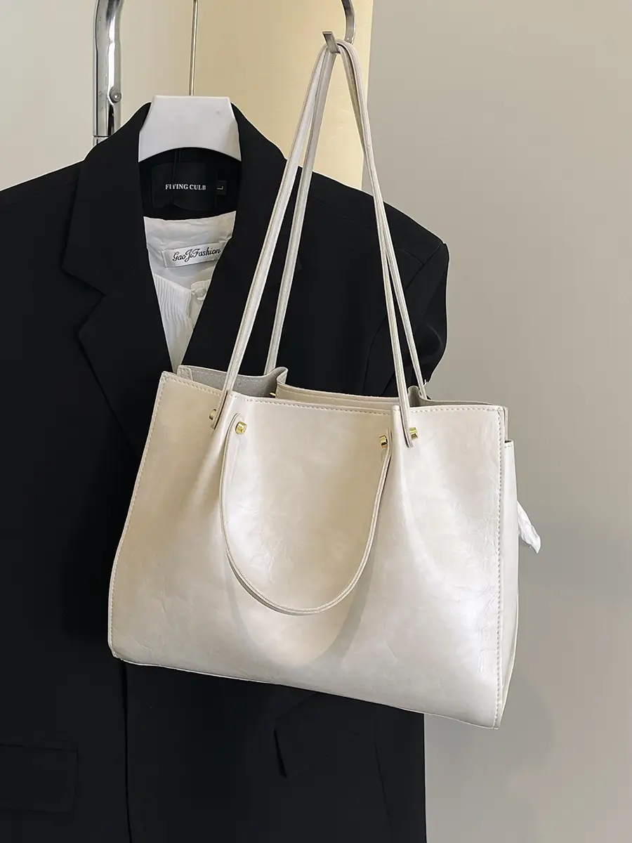 Women's White Leather Retro Tote Bag 2024 Winter - Image 8