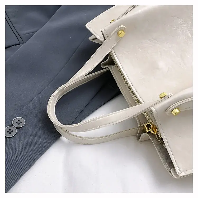 Women's White Leather Retro Tote Bag 2024 Winter — feature 23