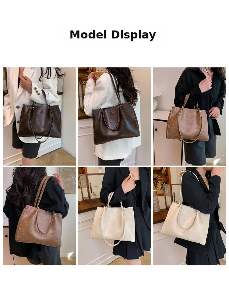 Women's White Leather Retro Tote Bag 2024 Winter — feature 30