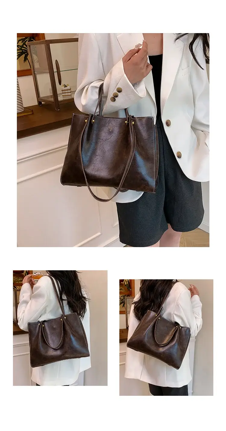 Women's White Leather Retro Tote Bag 2024 Winter — feature 31