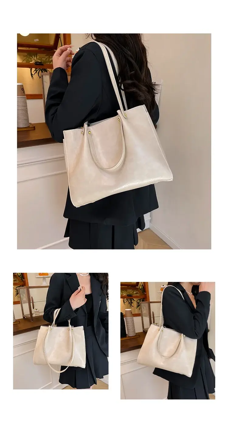 Women's White Leather Retro Tote Bag 2024 Winter — feature 32