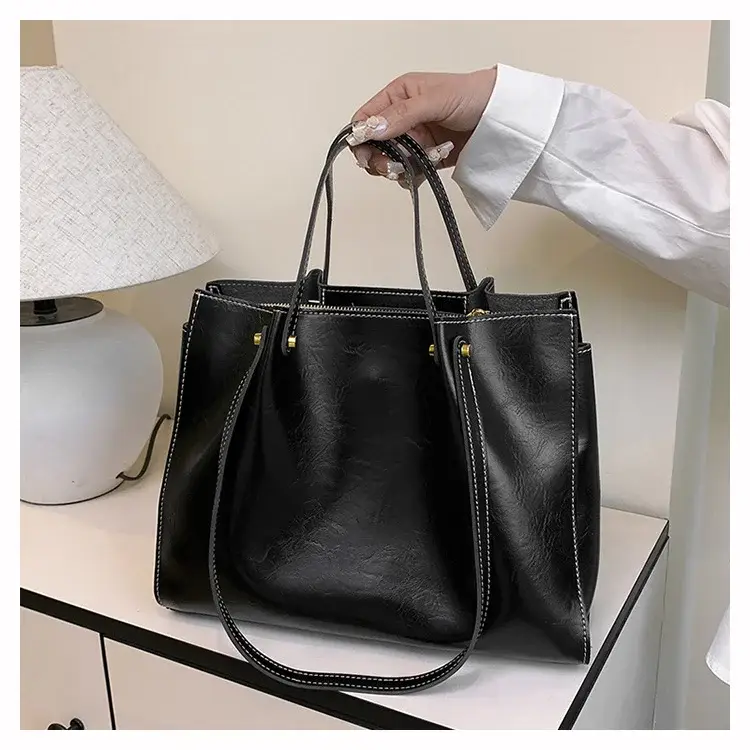 Women's White Leather Retro Tote Bag 2024 Winter — feature 41