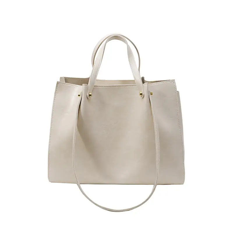 Women's White Leather Retro Tote Bag 2024 Winter - Image 2