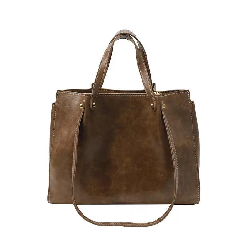 Women's White Leather Retro Tote Bag 2024 Winter - Image 3