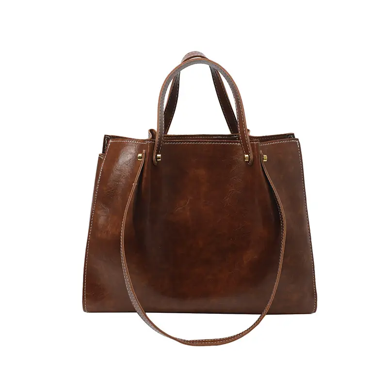 Women's White Leather Retro Tote Bag 2024 Winter - Image 4