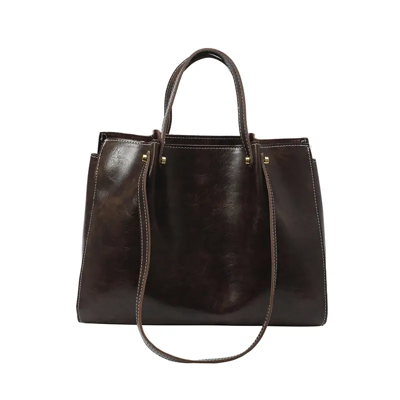 Women's White Leather Retro Tote Bag 2024 Winter - Image 5