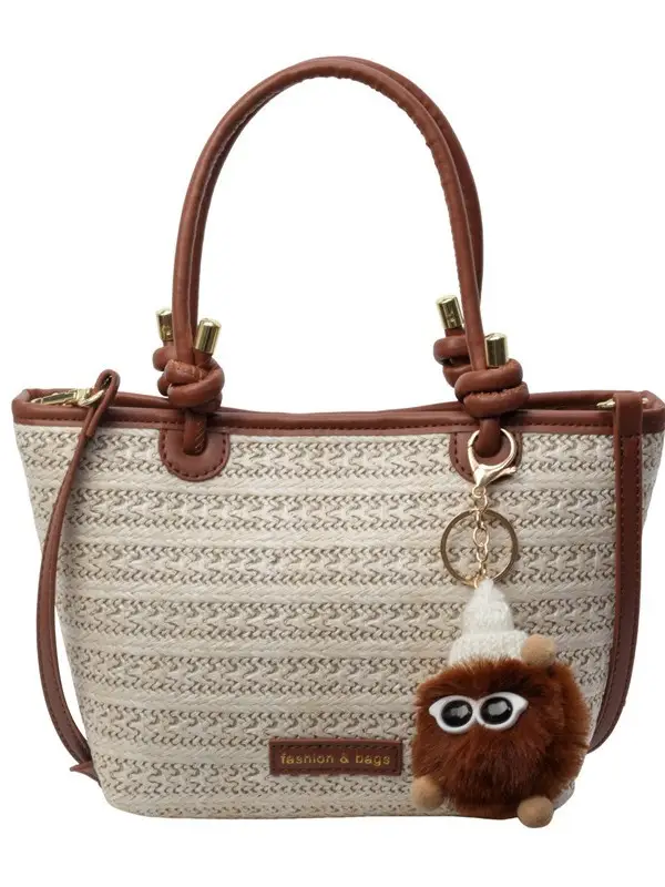 Women's Crossbody Tote Bag Woven Straw Brown 2025 Spring - Image 7
