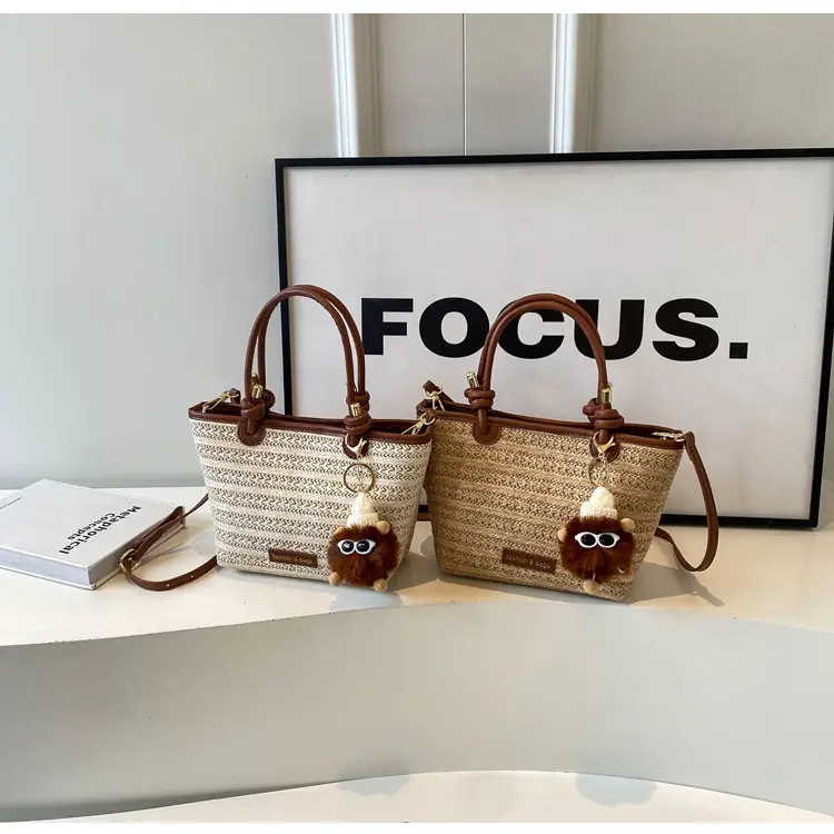 Women's Crossbody Tote Bag Woven Straw Brown 2025 Spring — feature 1