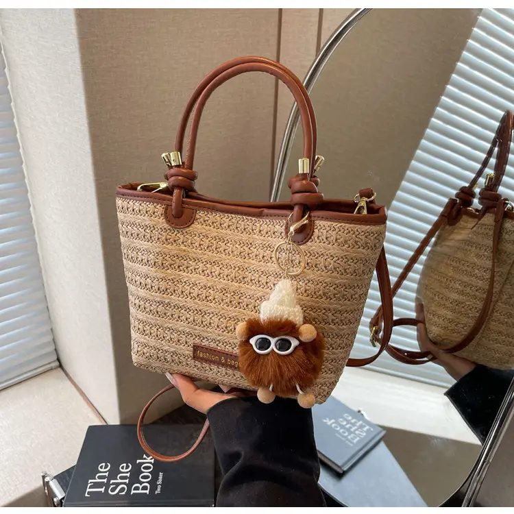 Women's Crossbody Tote Bag Woven Straw Brown 2025 Spring — feature 11
