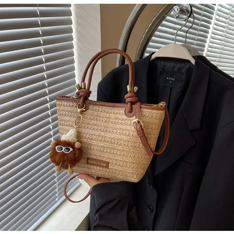 Women's Crossbody Tote Bag Woven Straw Brown 2025 Spring — feature 13