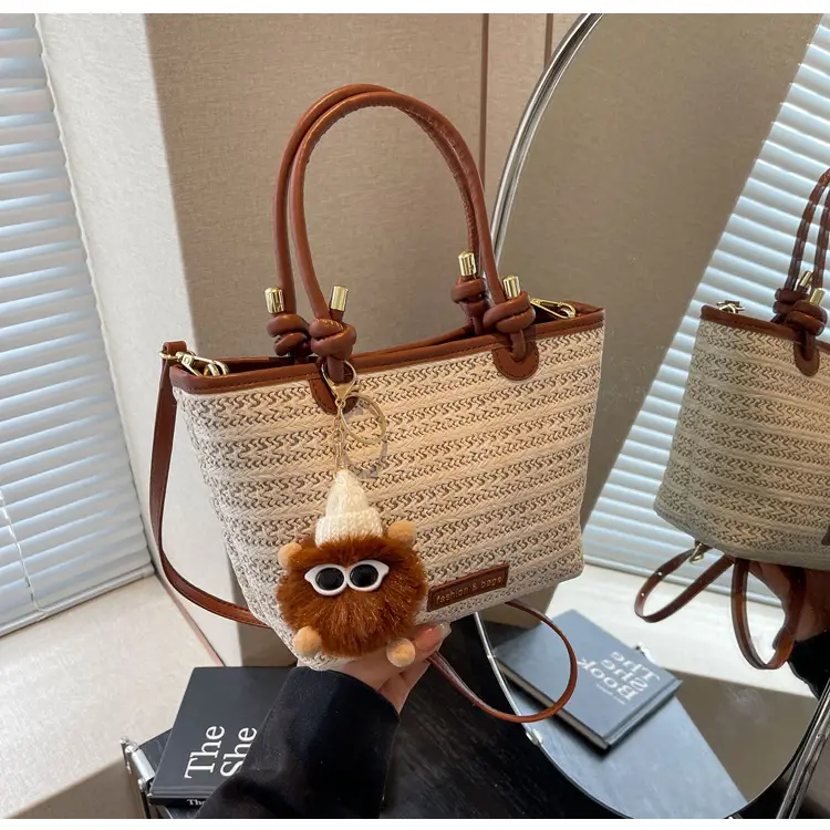 Women's Crossbody Tote Bag Woven Straw Brown 2025 Spring — feature 14