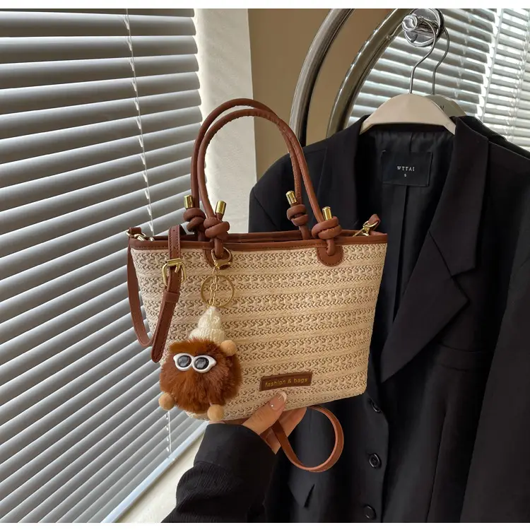 Women's Crossbody Tote Bag Woven Straw Brown 2025 Spring — feature 16