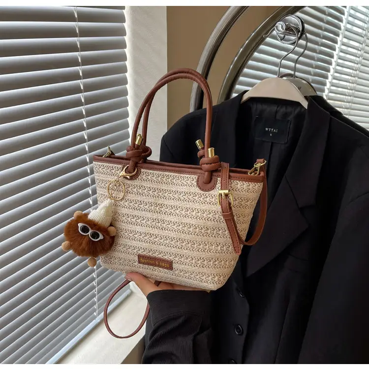 Women's Crossbody Tote Bag Woven Straw Brown 2025 Spring — feature 17