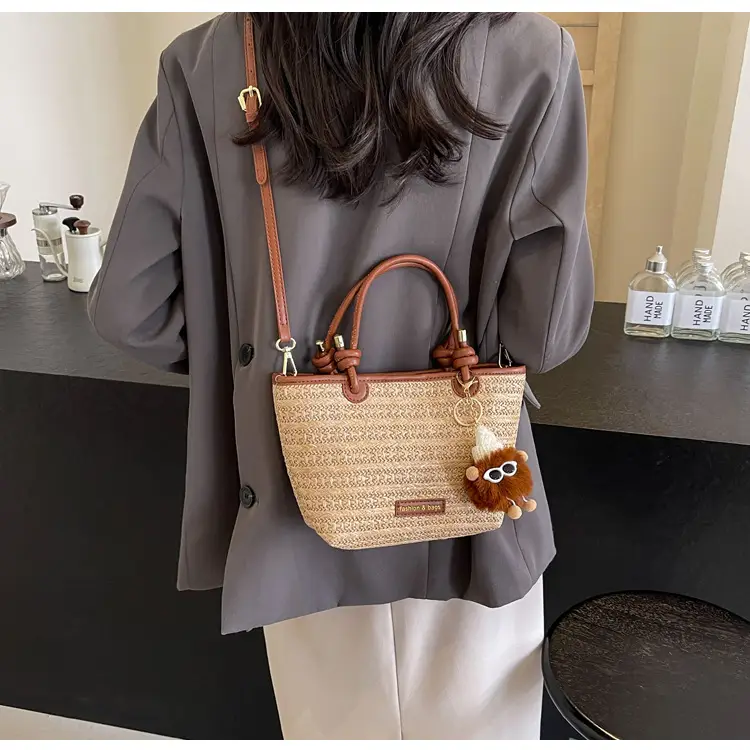 Women's Crossbody Tote Bag Woven Straw Brown 2025 Spring — feature 19