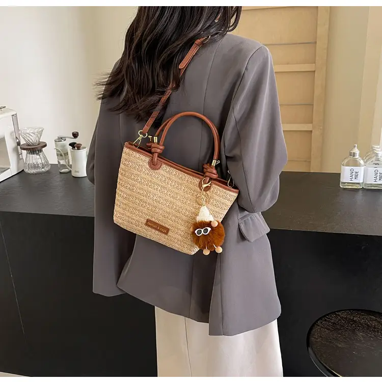 Women's Crossbody Tote Bag Woven Straw Brown 2025 Spring — feature 20