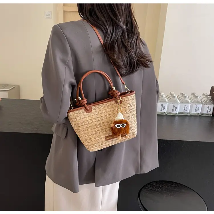 Women's Crossbody Tote Bag Woven Straw Brown 2025 Spring — feature 21