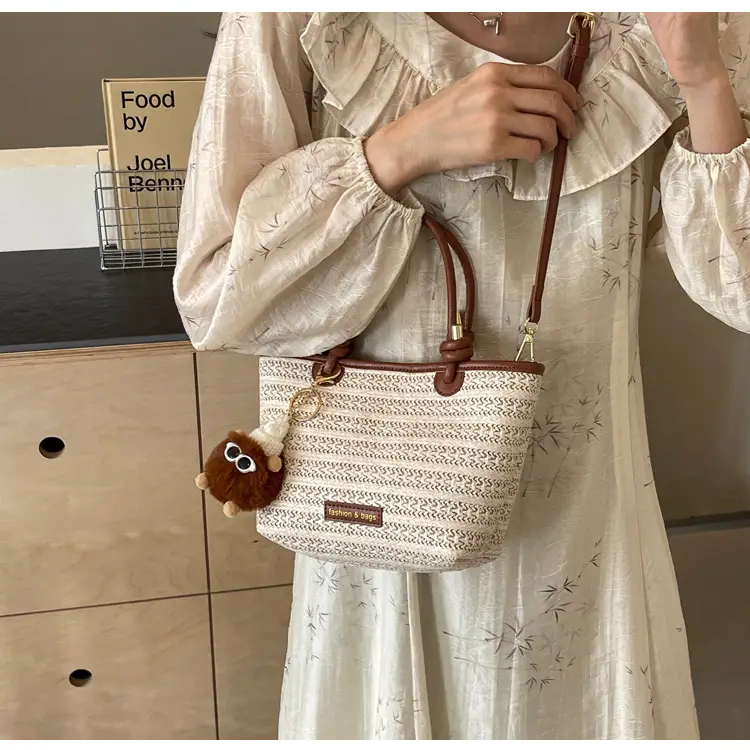 Women's Crossbody Tote Bag Woven Straw Brown 2025 Spring — feature 22