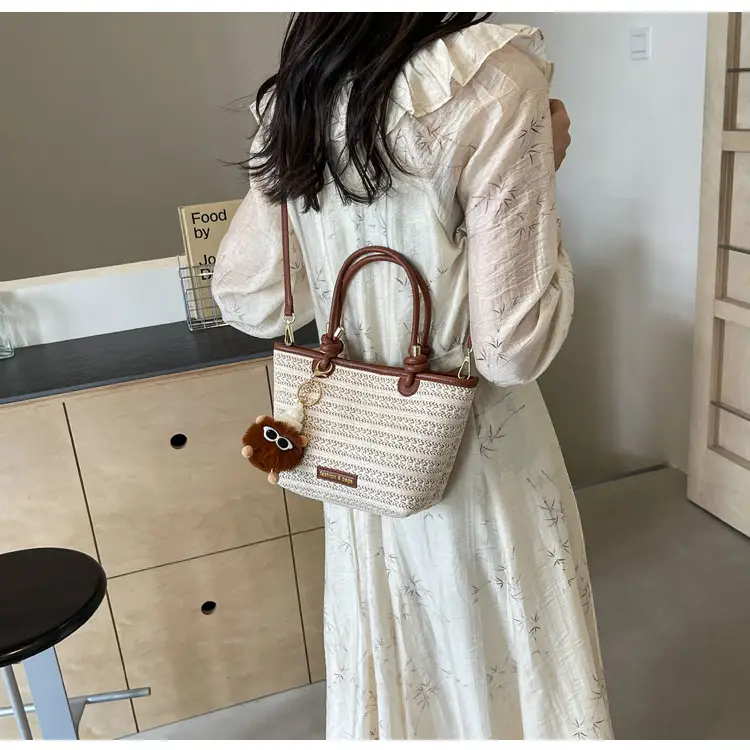 Women's Crossbody Tote Bag Woven Straw Brown 2025 Spring — feature 23