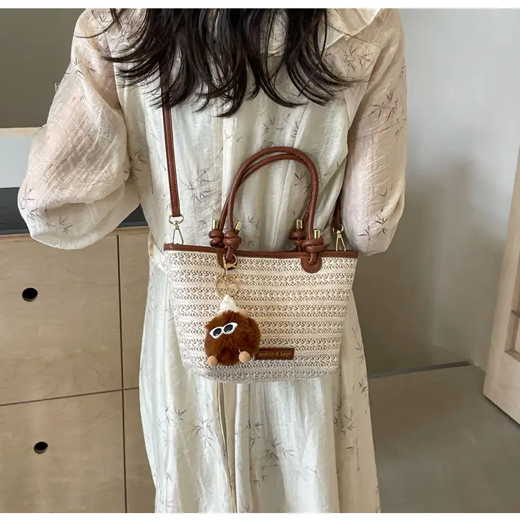 Women's Crossbody Tote Bag Woven Straw Brown 2025 Spring — feature 24