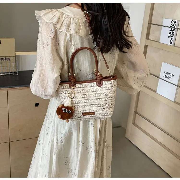 Women's Crossbody Tote Bag Woven Straw Brown 2025 Spring — feature 25