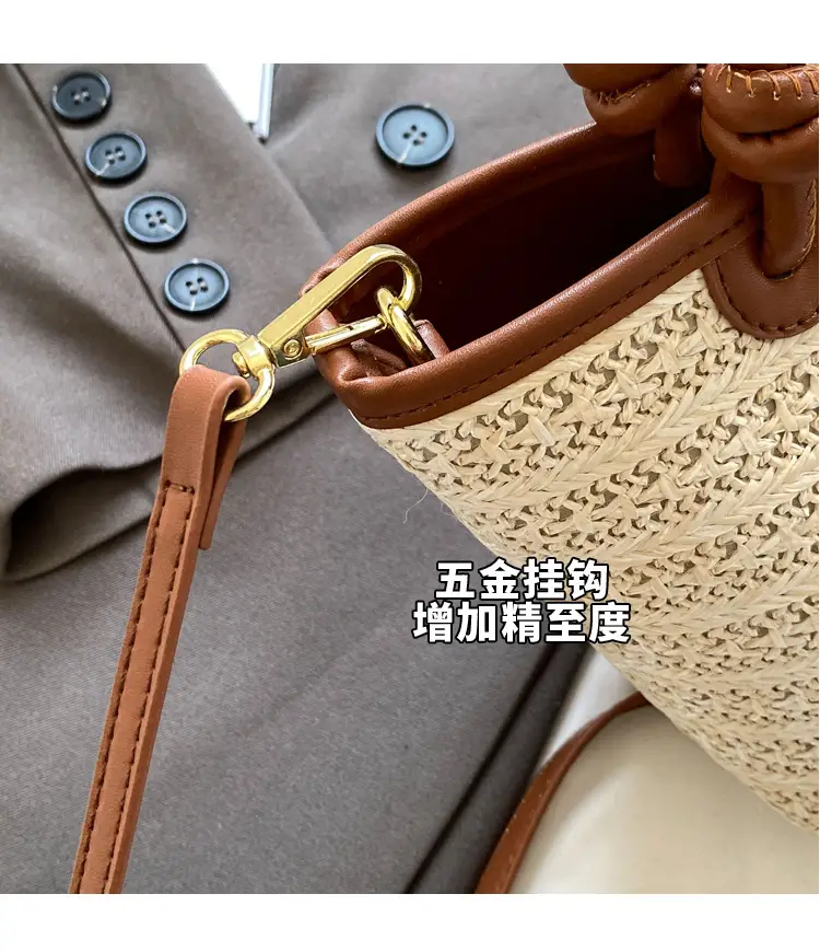 Women's Crossbody Tote Bag Woven Straw Brown 2025 Spring — feature 7
