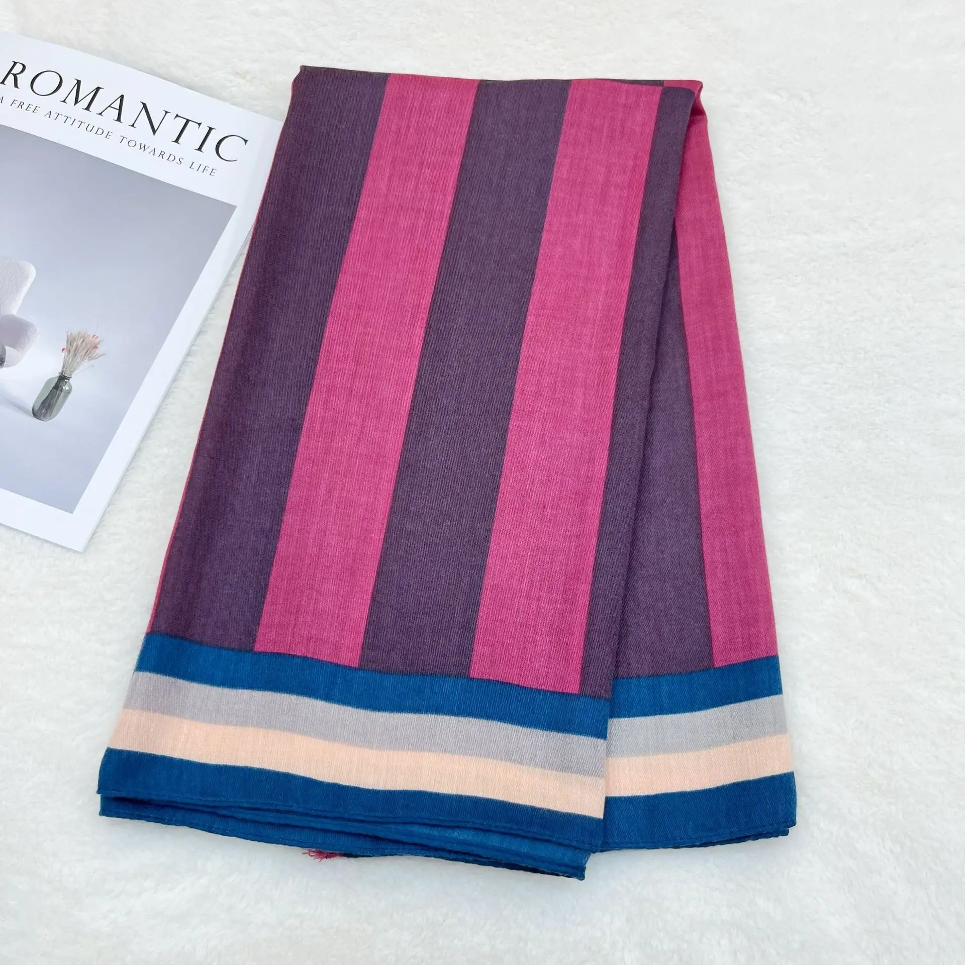 Black White Striped Women's Shawl Winter Silk Long Gauze — feature 10