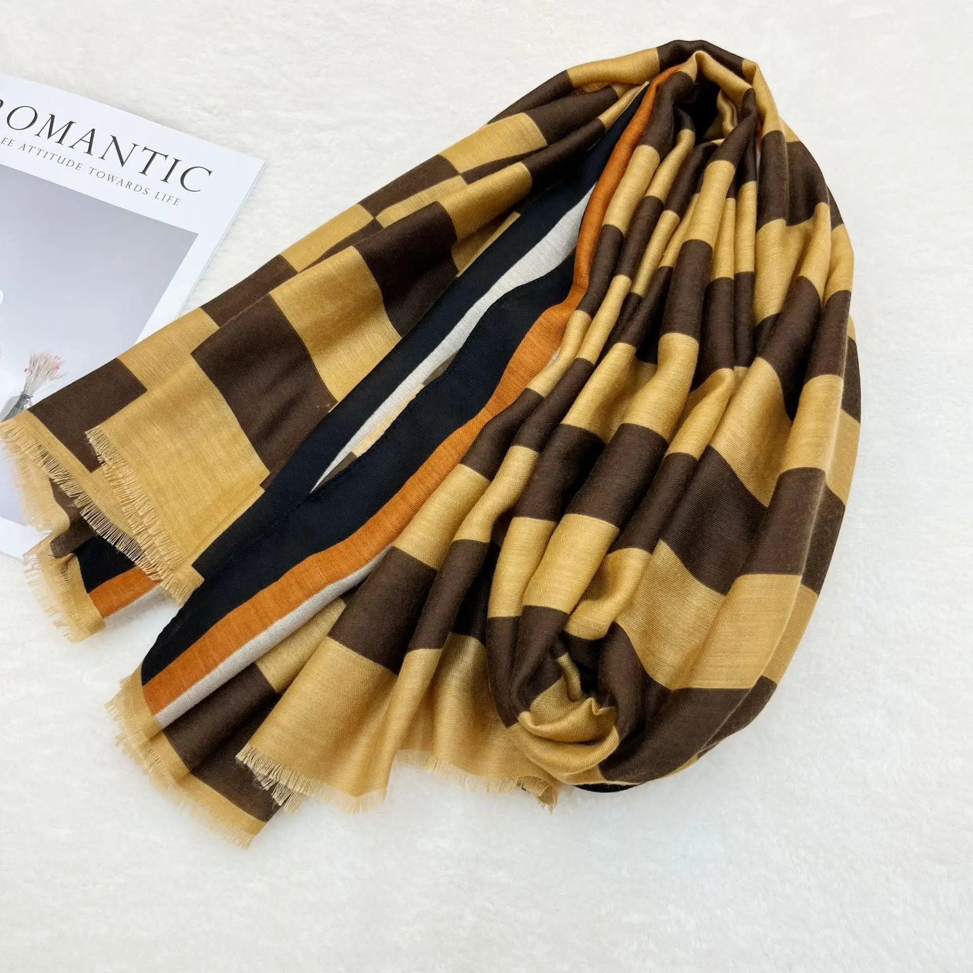 Black White Striped Women's Shawl Winter Silk Long Gauze — feature 12