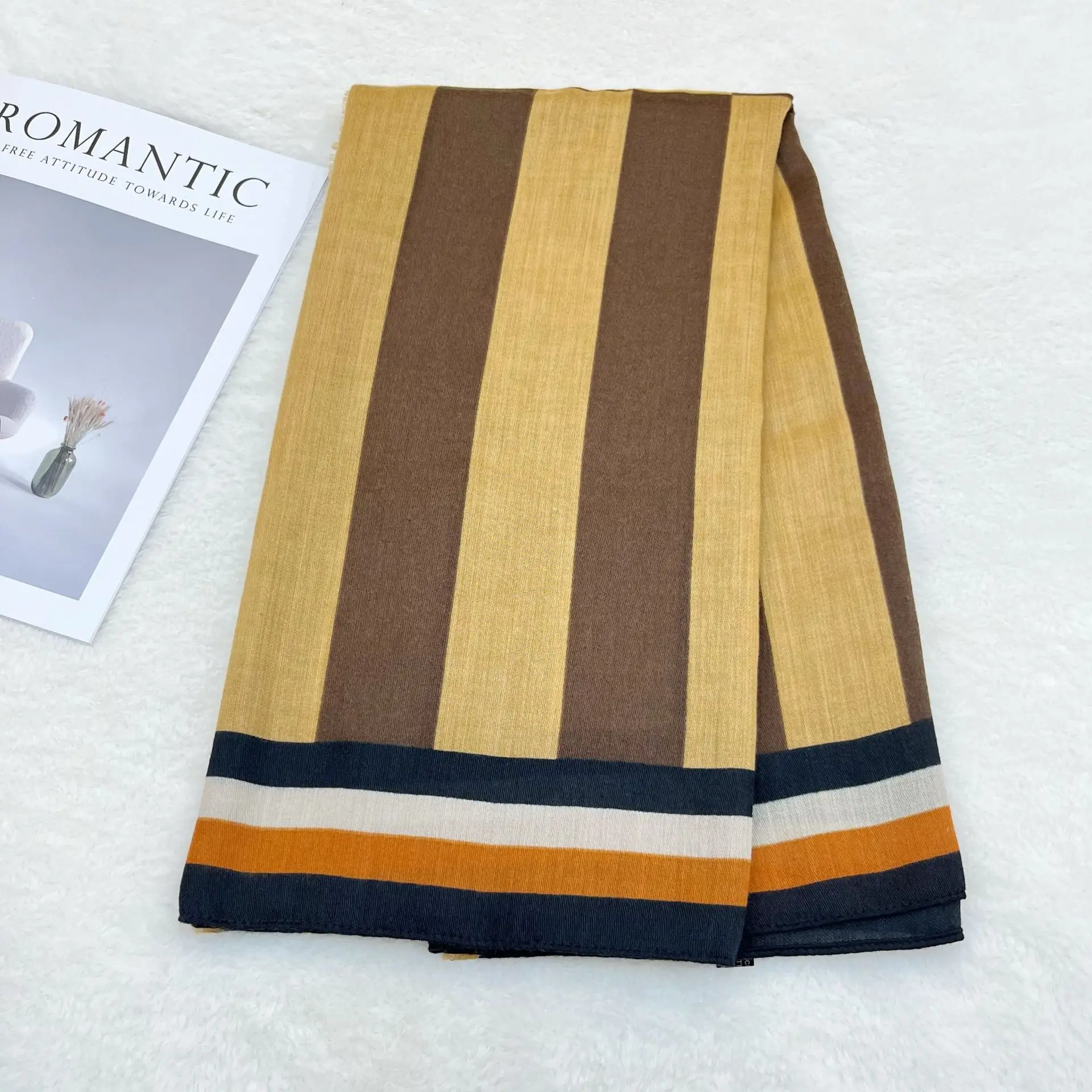 Black White Striped Women's Shawl Winter Silk Long Gauze — feature 13