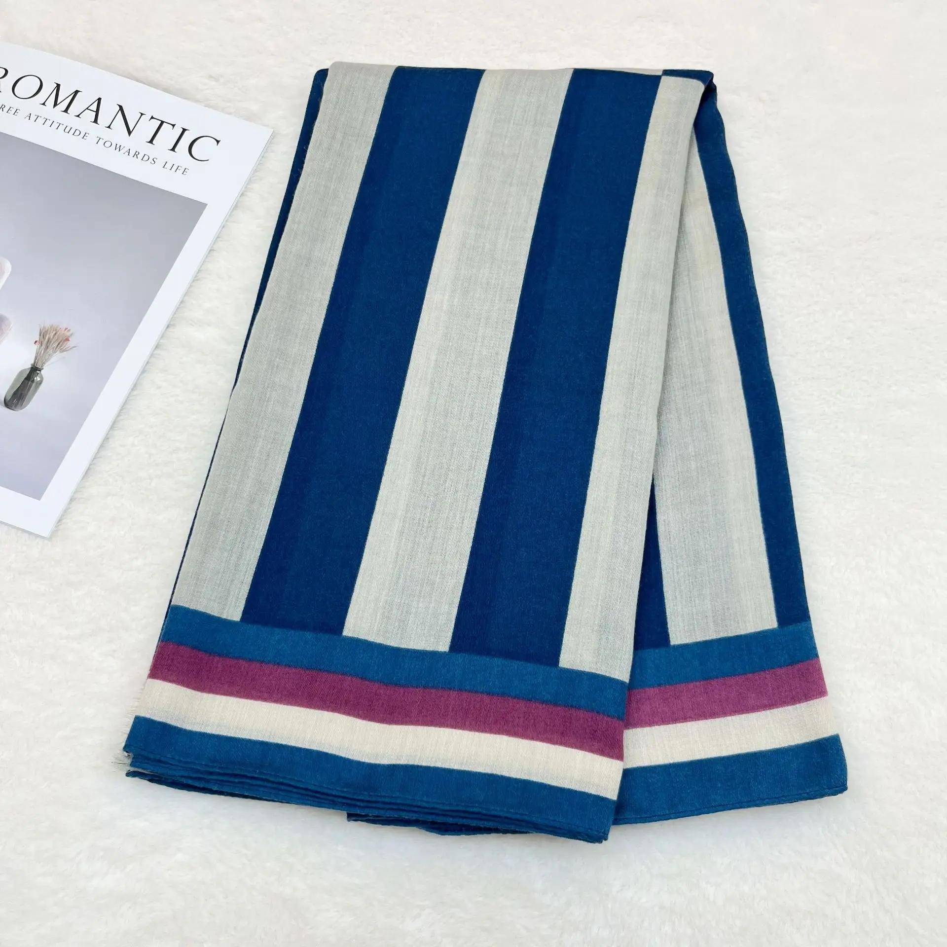 Black White Striped Women's Shawl Winter Silk Long Gauze — feature 16