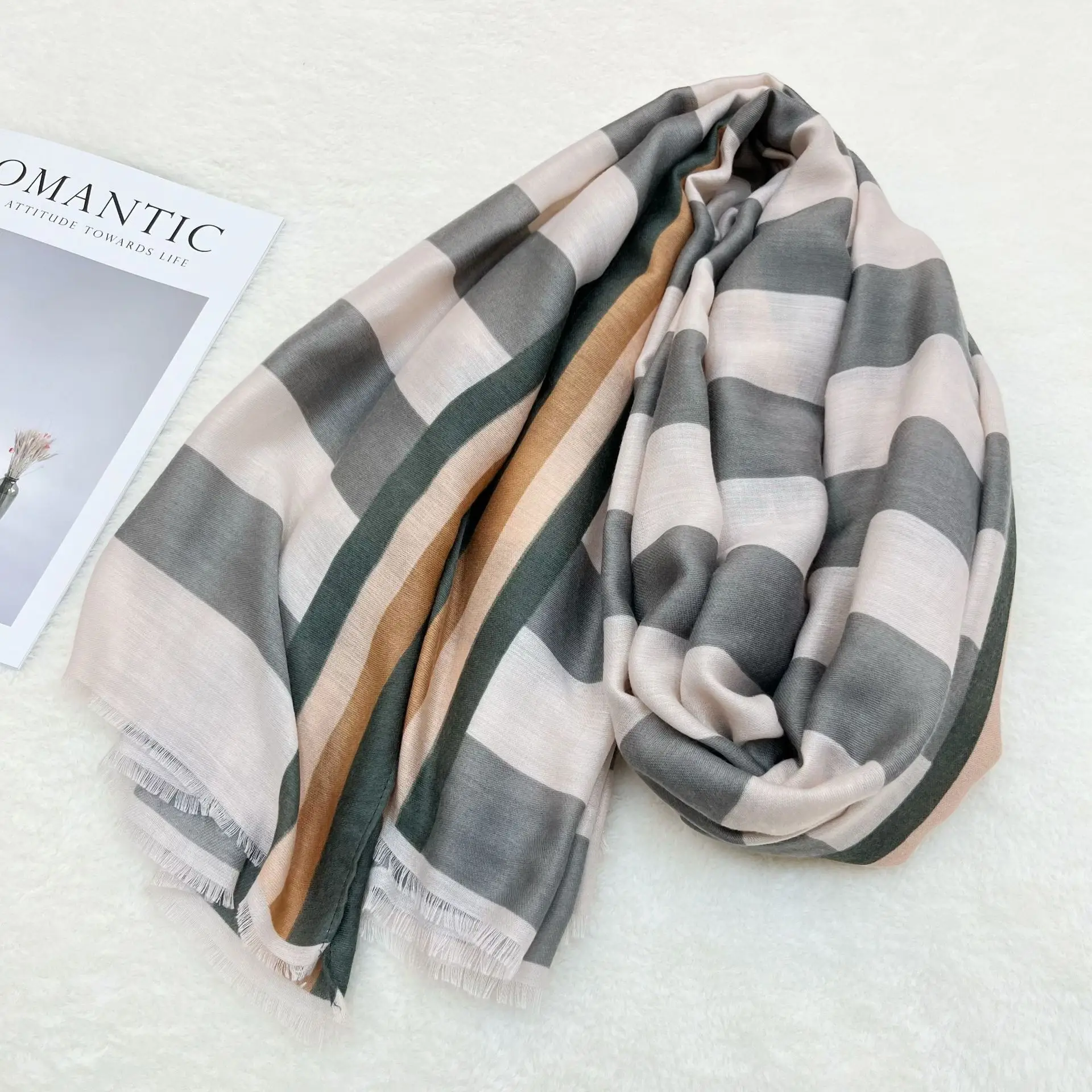 Black White Striped Women's Shawl Winter Silk Long Gauze — feature 18