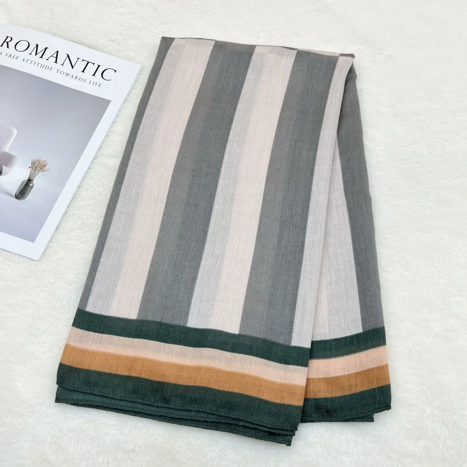 Black White Striped Women's Shawl Winter Silk Long Gauze — feature 19