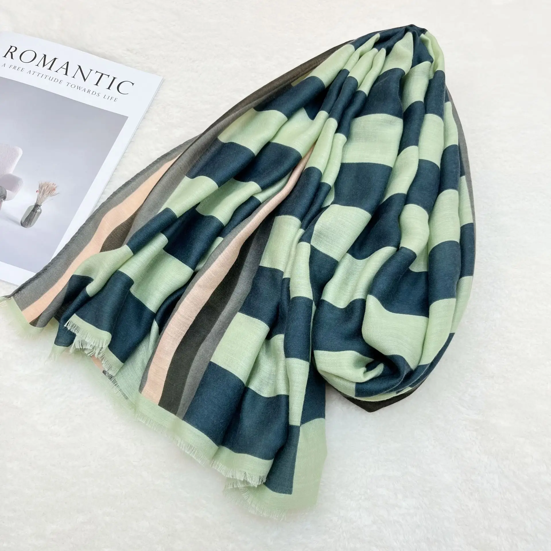 Black White Striped Women's Shawl Winter Silk Long Gauze — feature 6