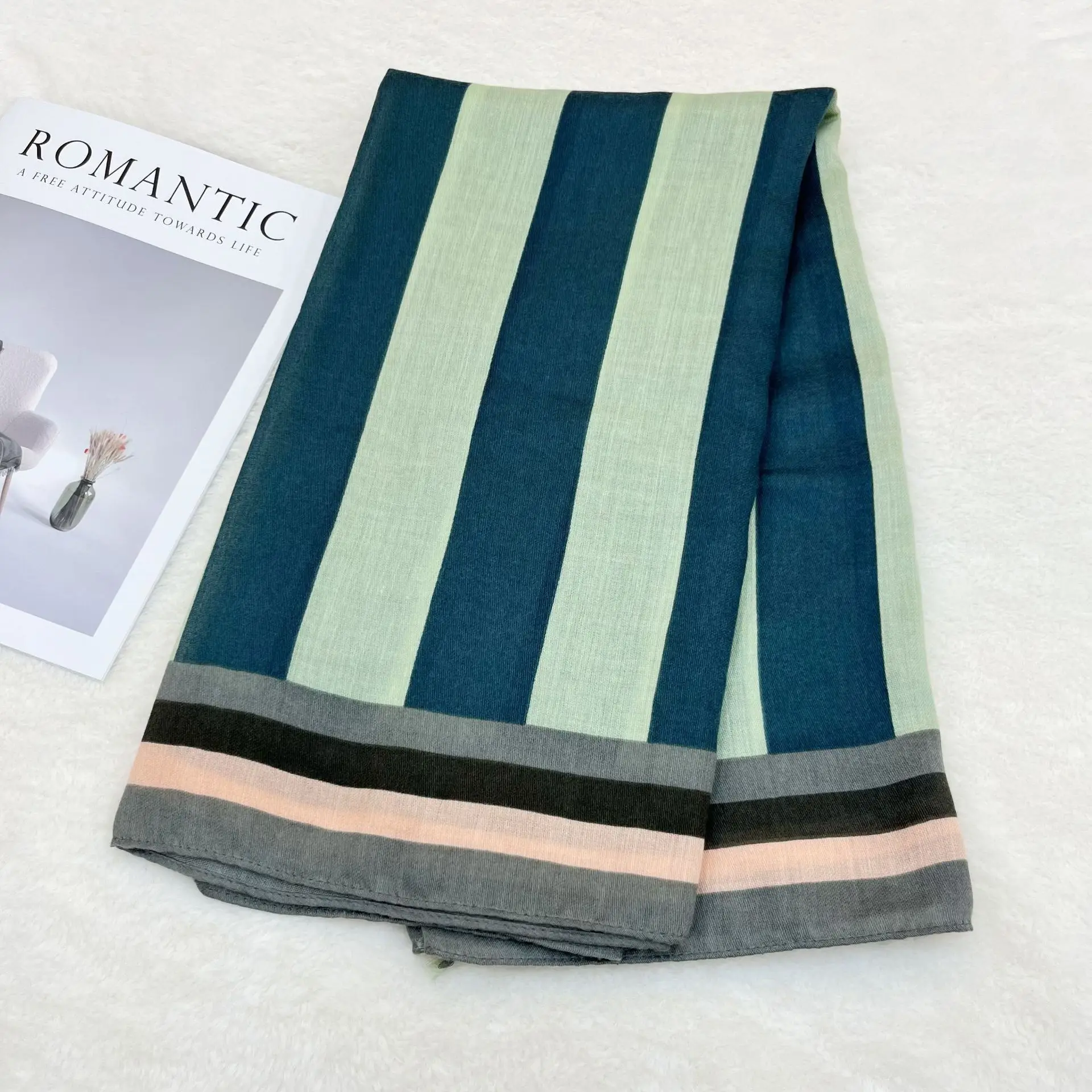 Black White Striped Women's Shawl Winter Silk Long Gauze — feature 7