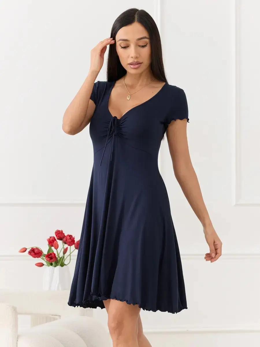 Black V-Neck Ruffle Dress for Women - Image 9