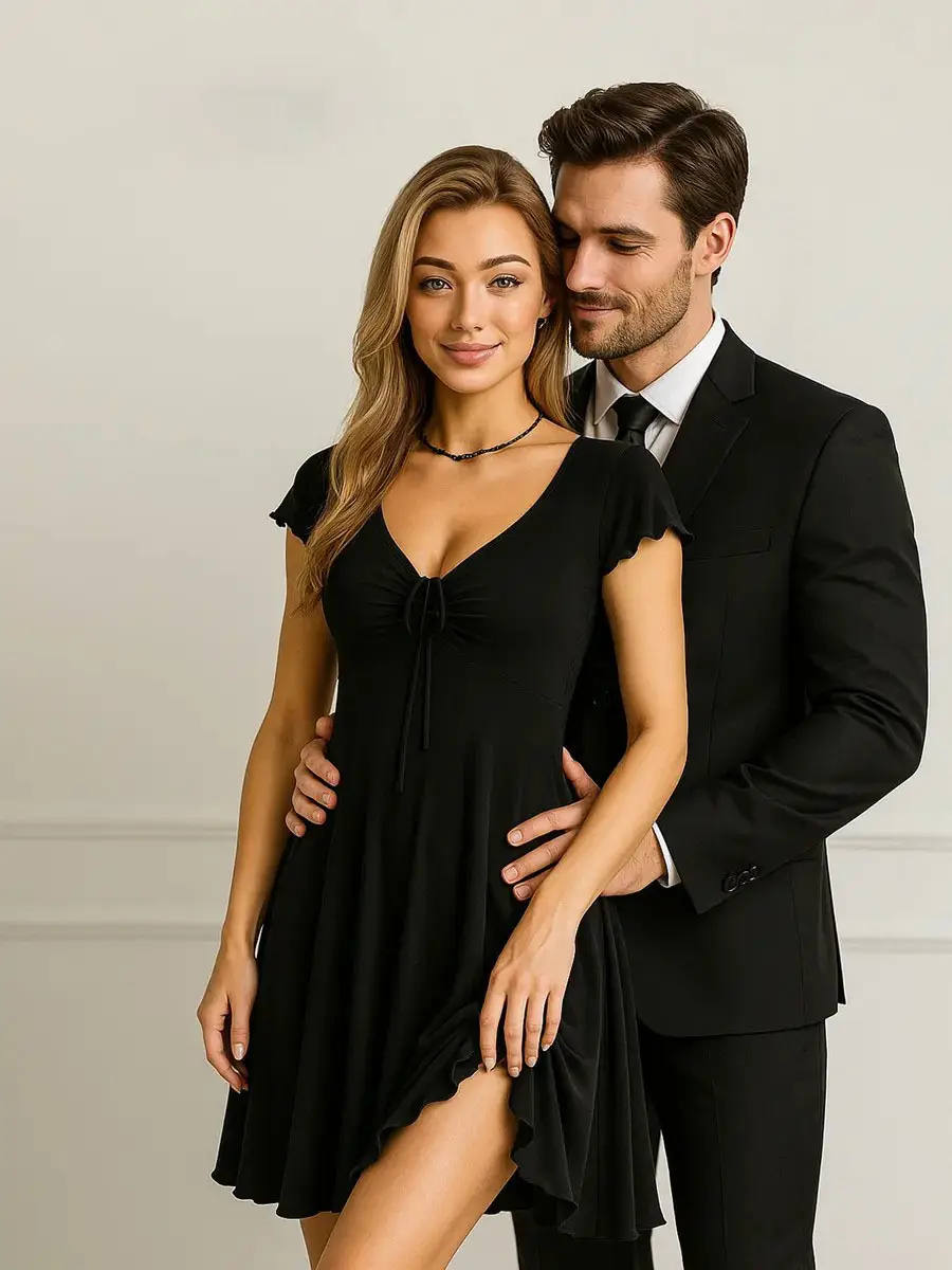 Black V-Neck Ruffle Dress for Women — feature 22
