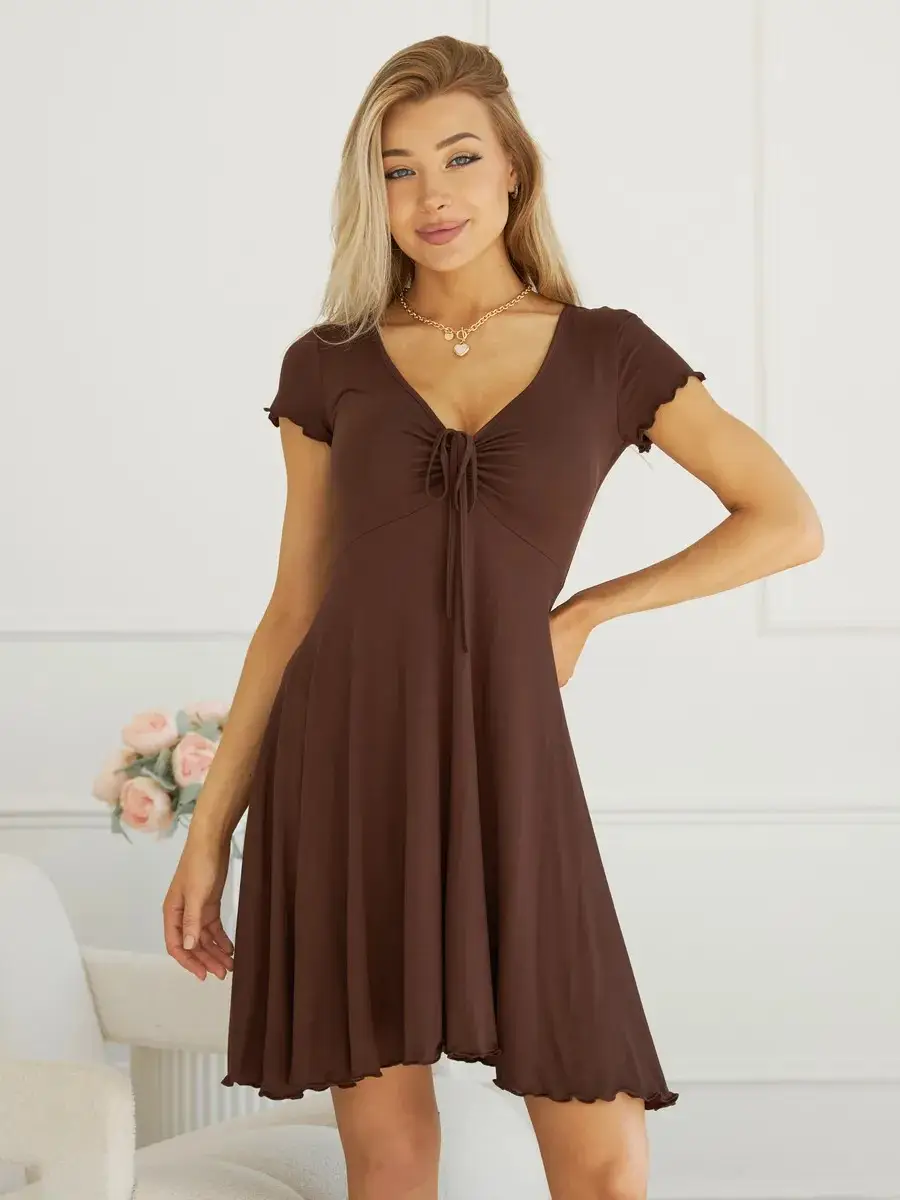 Black V-Neck Ruffle Dress for Women — feature 26