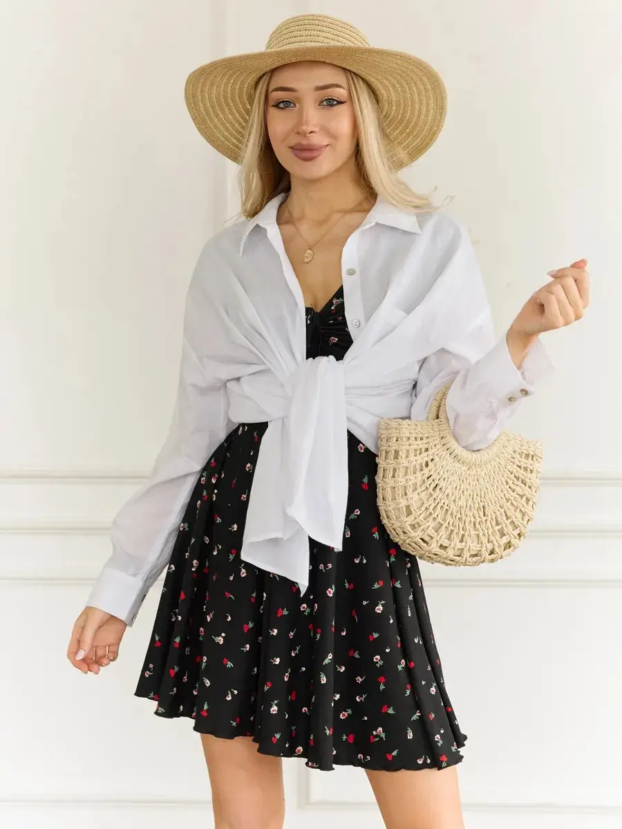 Black V-Neck Ruffle Dress for Women — feature 37
