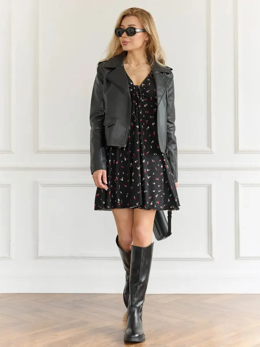 Black V-Neck Ruffle Dress for Women — feature 39