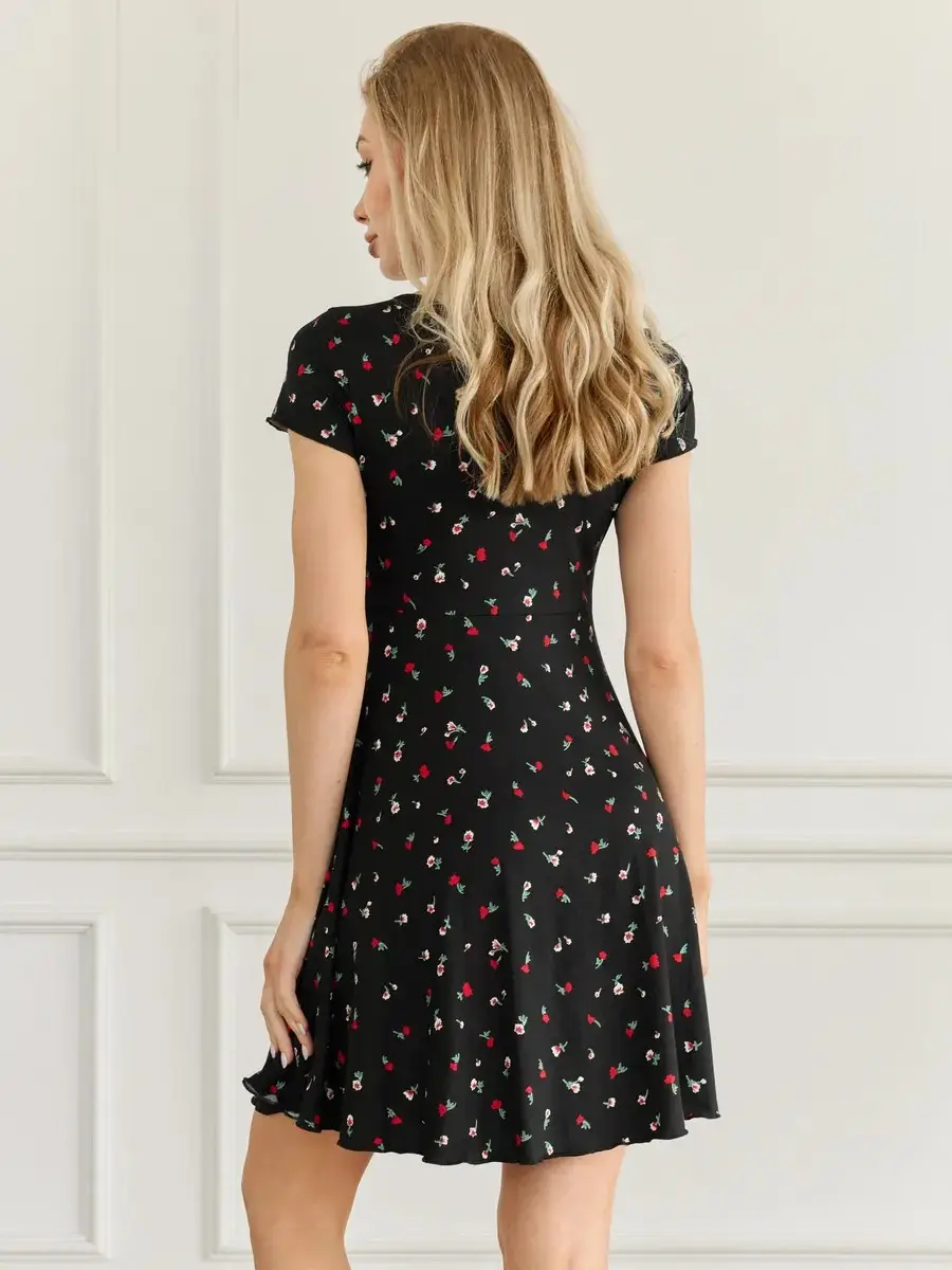 Black V-Neck Ruffle Dress for Women — feature 41