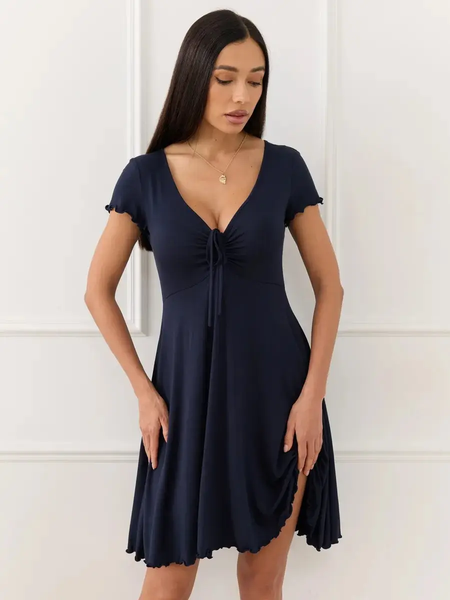 Black V-Neck Ruffle Dress for Women — feature 43