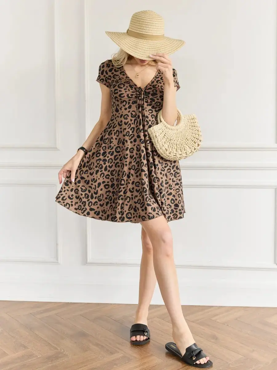 Black V-Neck Ruffle Dress for Women — feature 7