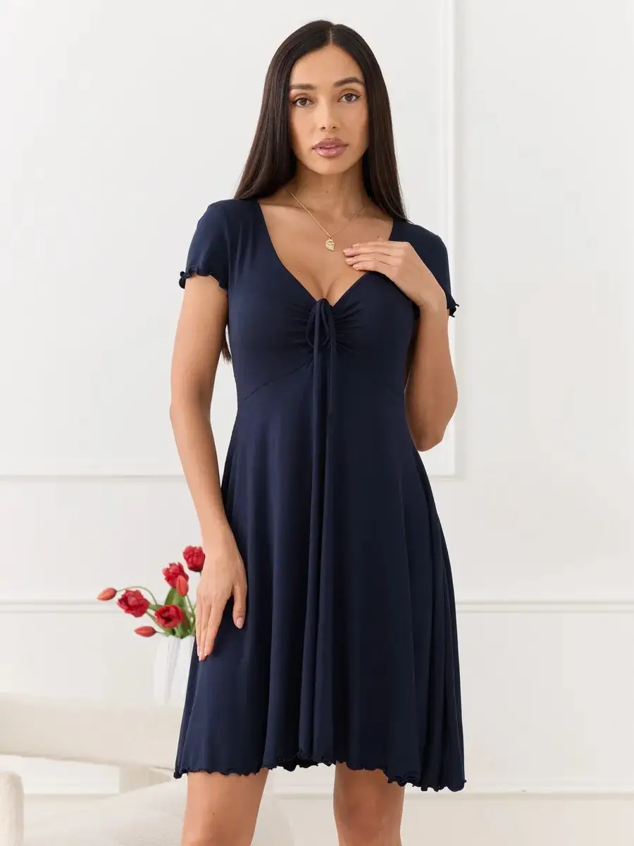 Black V-Neck Ruffle Dress for Women - Image 5
