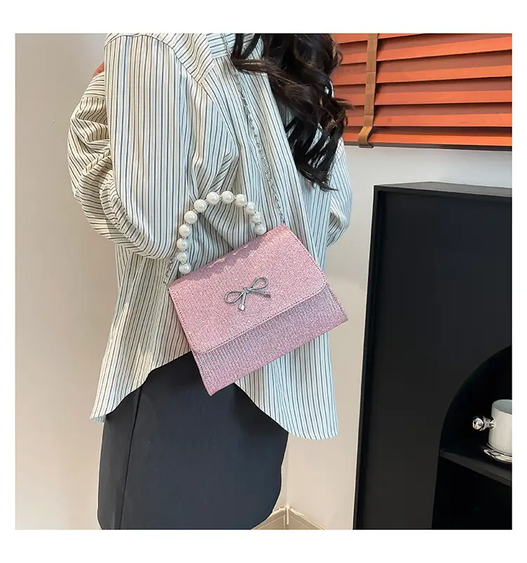 Pink Sparkly Bow Shoulder Bag for Women — feature 32