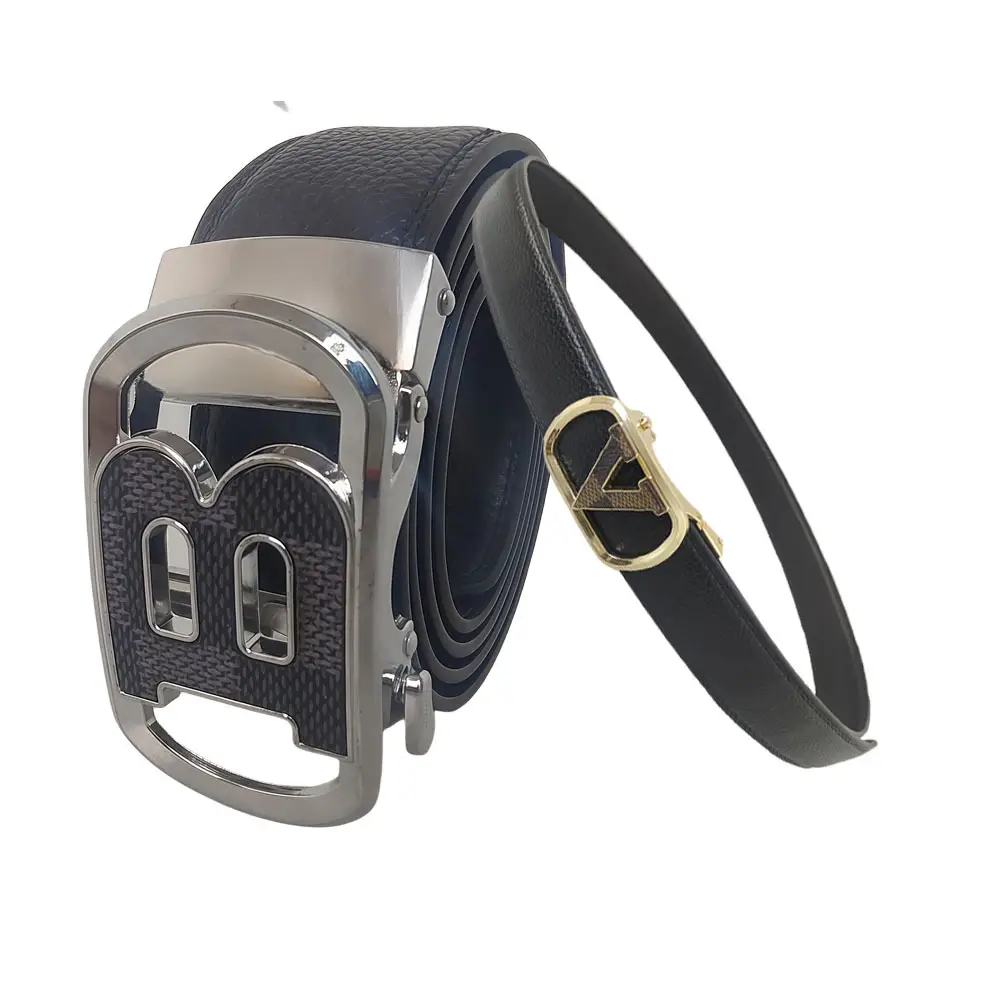 Men's Leather Belt Automatic Buckle Black XL - Image 10