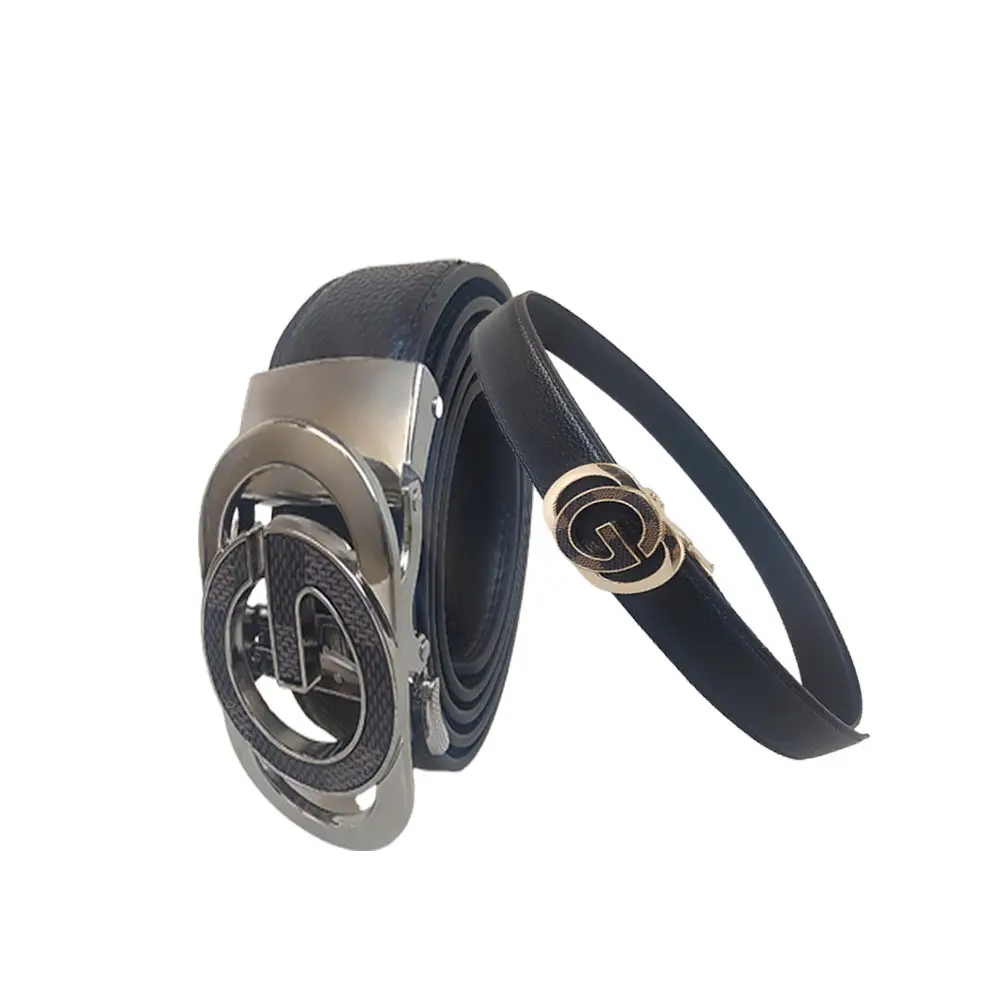 Men's Leather Belt Automatic Buckle Black XL — feature 1