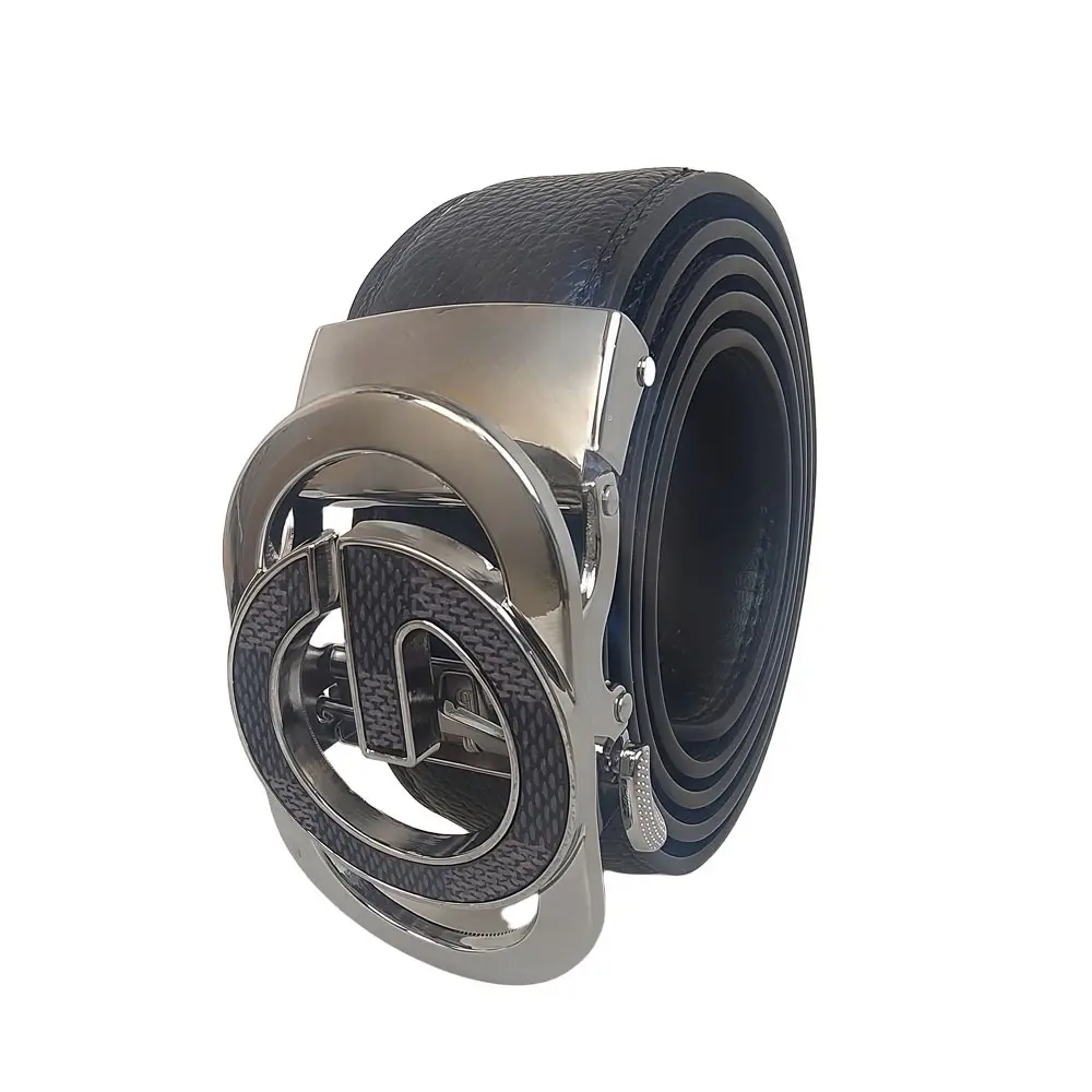 Men's Leather Belt Automatic Buckle Black XL