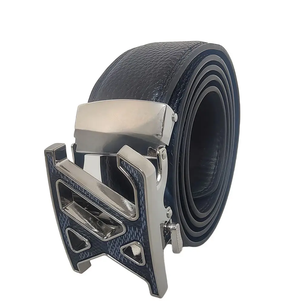 Men's Leather Belt Automatic Buckle Black XL - Image 3
