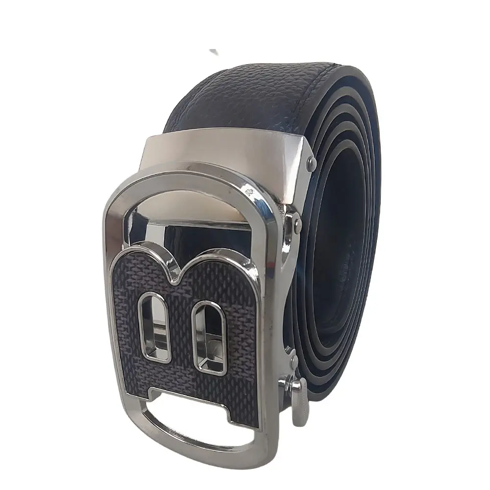 Men's Leather Belt Automatic Buckle Black XL - Image 5
