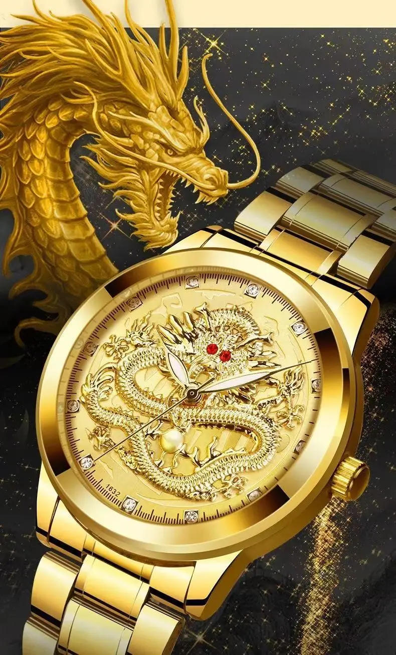 Luminous Gold Dragon Watch for Men — feature 8